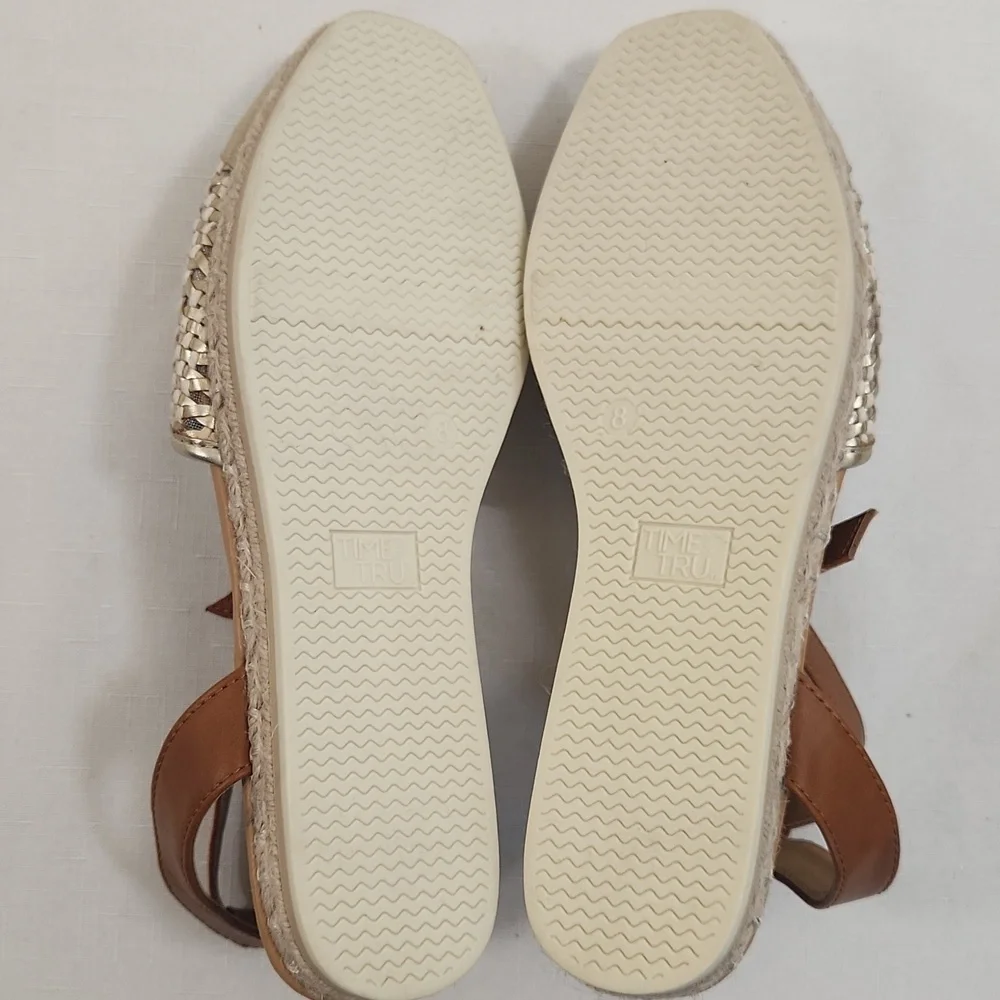 Time And Tru Gold Ankle Strap Espadrille Sandals. EUC. Size 8